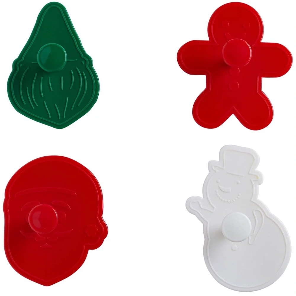 6Holiday Time Cookie Cutters / Stamps with Attached Handles ( 4 Piece in a pack)